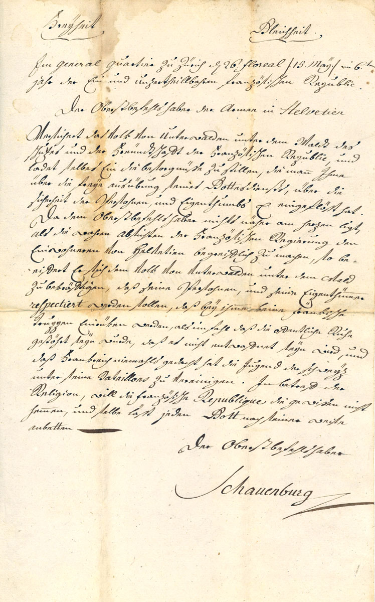 Brief von Schauenburg